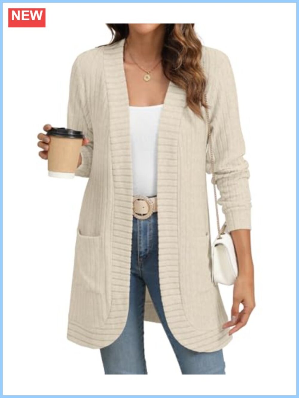 Open Front Cardigan Sweater with Pockets Long Sleeve